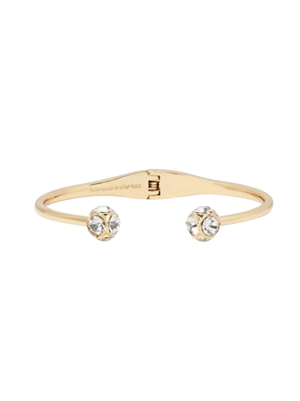 kate spade Lady Marmalade Gold Open Cuff Hinge Bracelet with Clear Crystal Ends